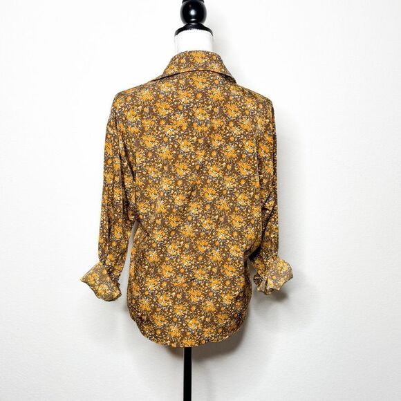 Cider Women's Button-Up Floral Blouse in Brown & Yellow Retro Daisy Print Size S - Picture 4 of 6